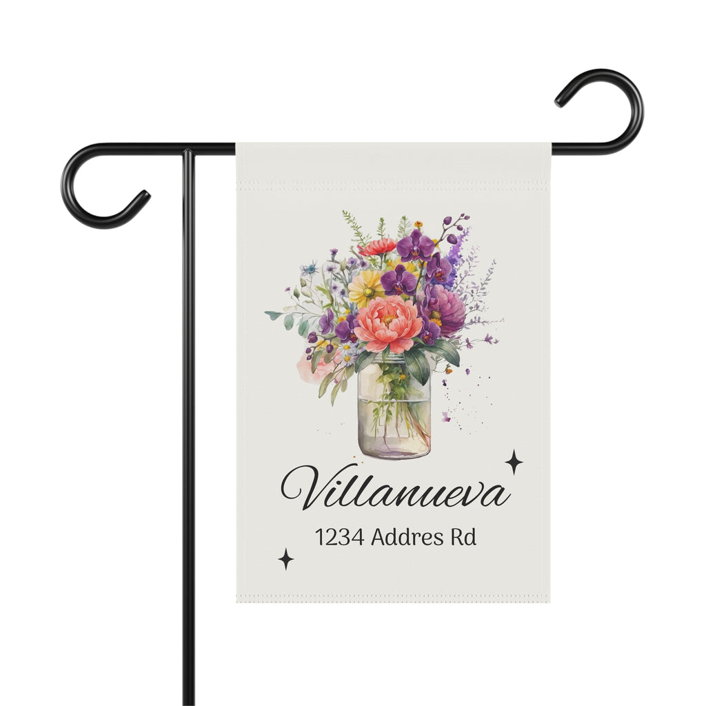 Personalized Floral Garden Flag — Custom Name & Address Decorative House Banner