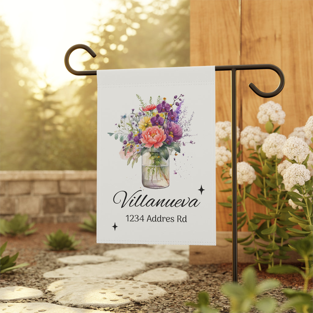 Personalized Floral Garden Flag — Custom Name & Address Decorative House Banner