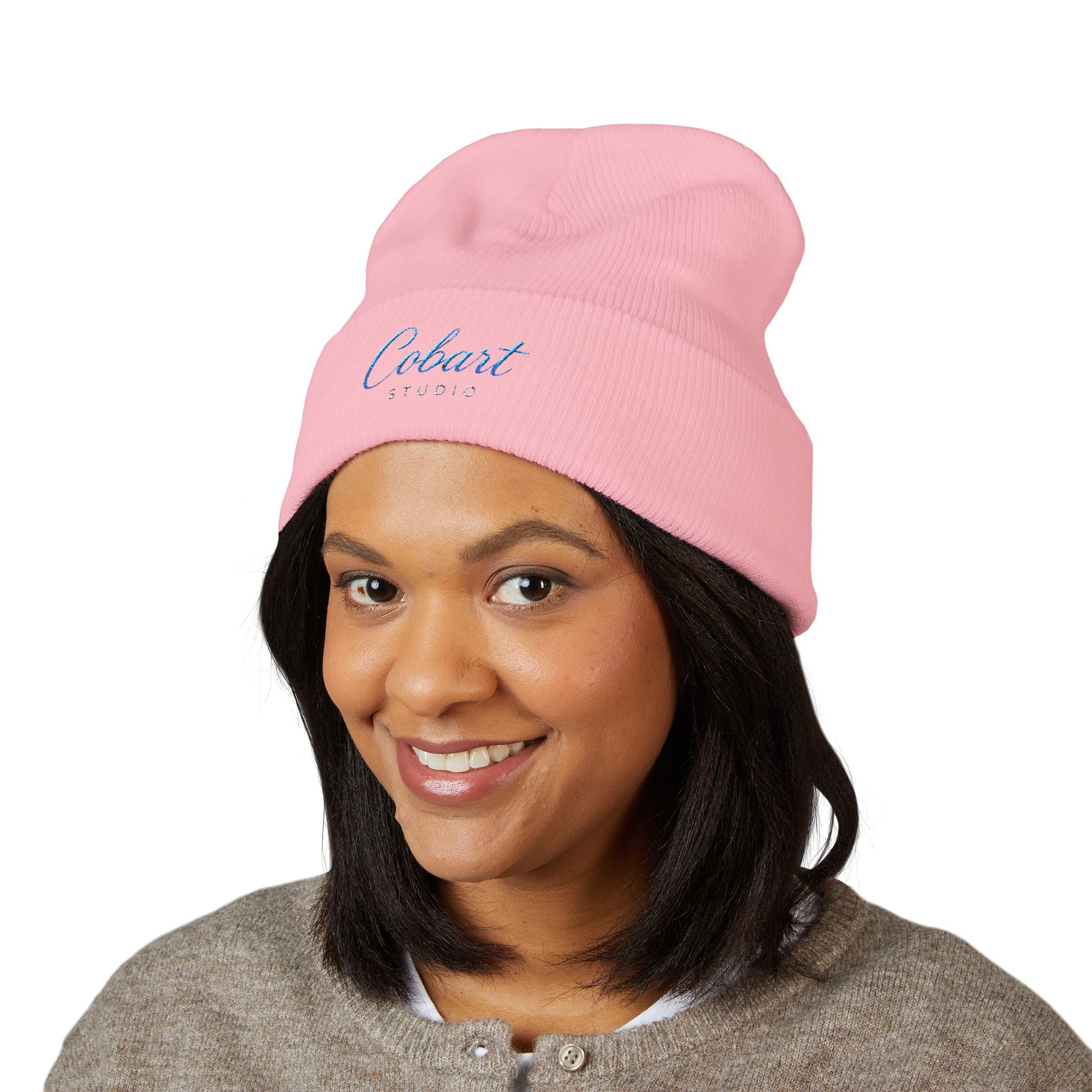Embroidered 'Cobalt Studio' Classic Cuffed Beanie — Cozy Logo Knit Hat