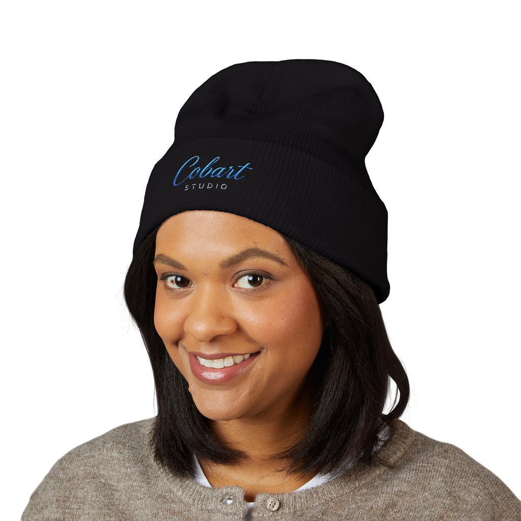 Embroidered 'Cobalt Studio' Classic Cuffed Beanie — Cozy Logo Knit Hat