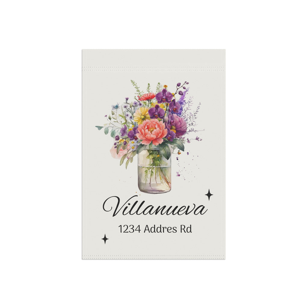 Personalized Floral Garden Flag — Custom Name & Address Decorative House Banner