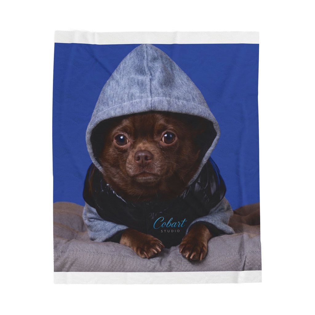 Cute Chihuahua in Hoodie Plush Blanket – Soft Velveteen Pet Throw