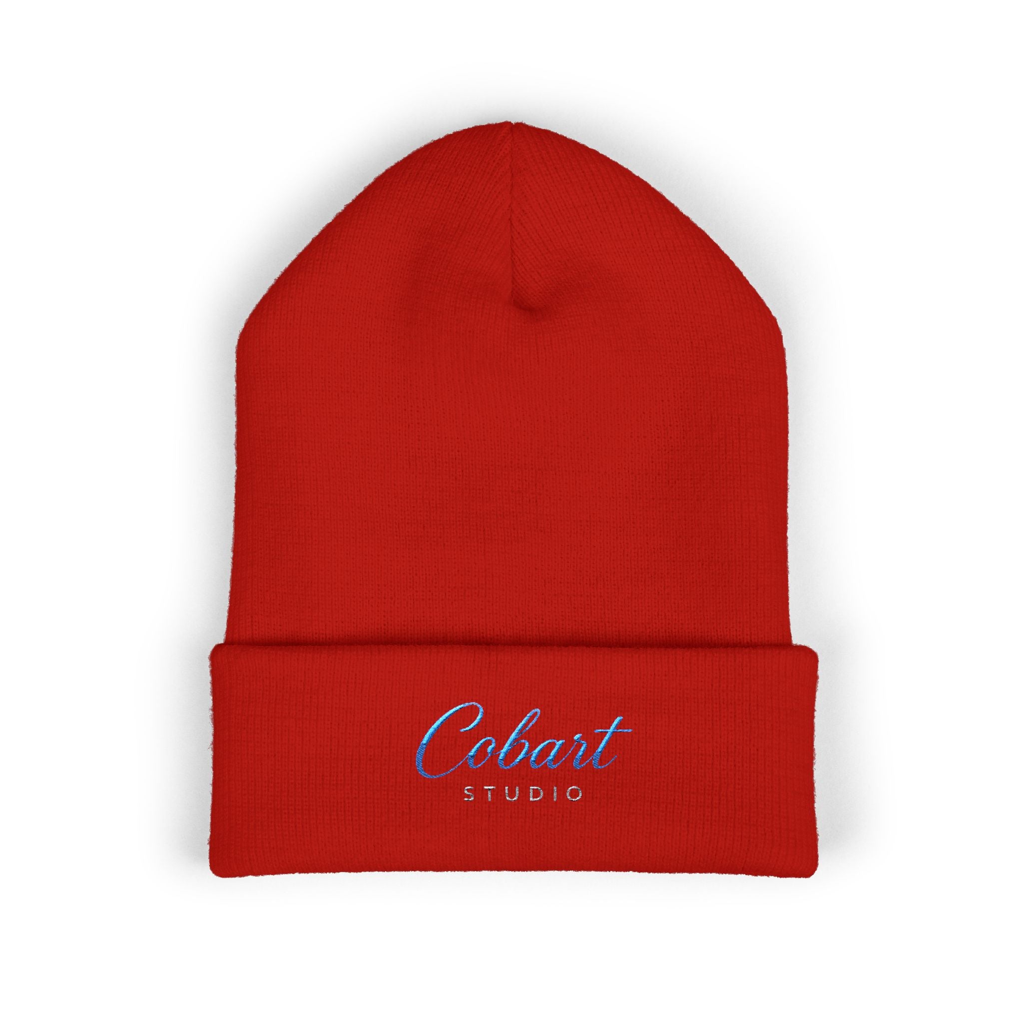Embroidered 'Cobalt Studio' Classic Cuffed Beanie — Cozy Logo Knit Hat