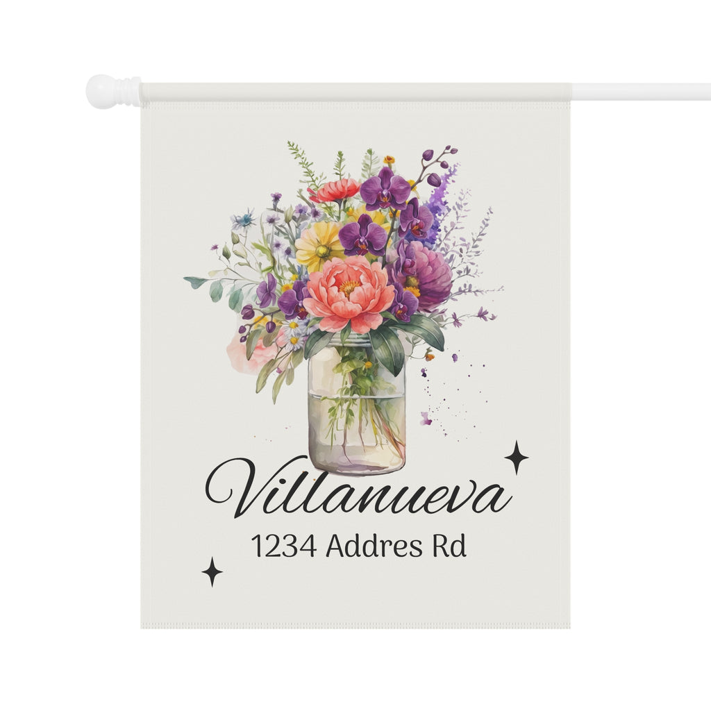 Personalized Floral Garden Flag — Custom Name & Address Decorative House Banner