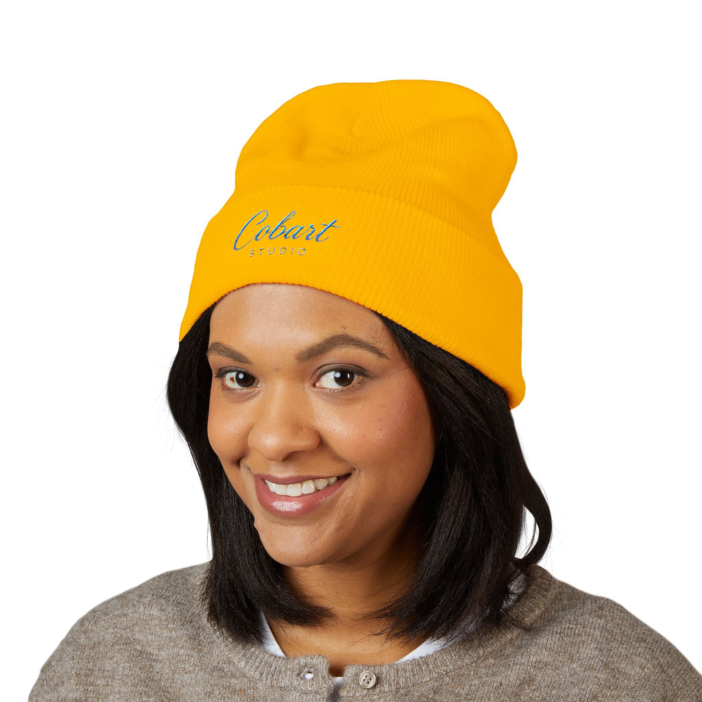 Embroidered 'Cobalt Studio' Classic Cuffed Beanie — Cozy Logo Knit Hat