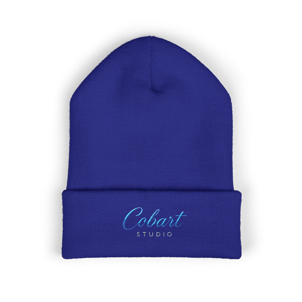 Embroidered 'Cobalt Studio' Classic Cuffed Beanie — Cozy Logo Knit Hat