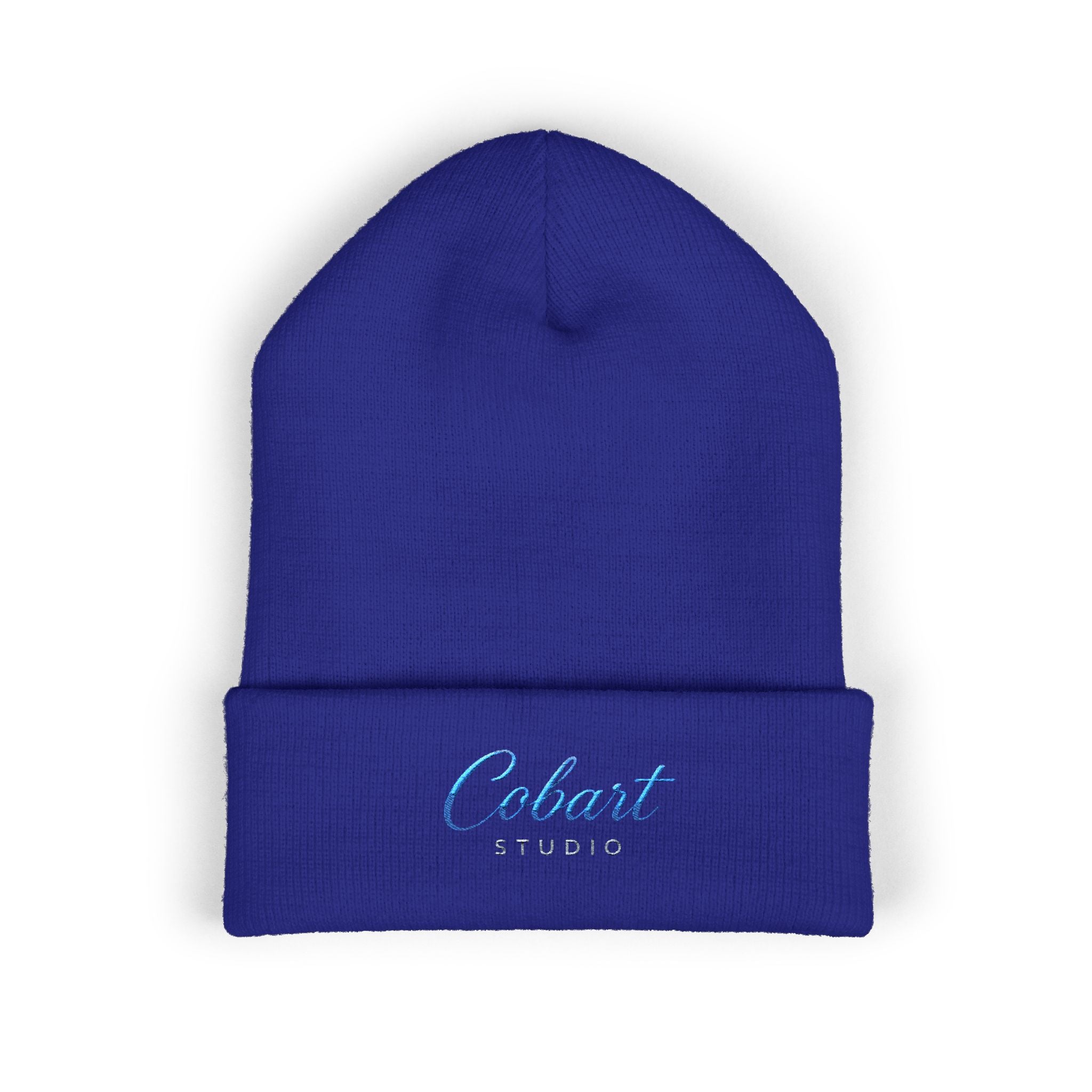 Embroidered 'Cobalt Studio' Classic Cuffed Beanie — Cozy Logo Knit Hat