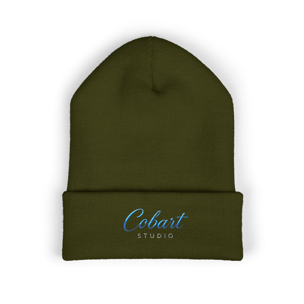Embroidered 'Cobalt Studio' Classic Cuffed Beanie — Cozy Logo Knit Hat