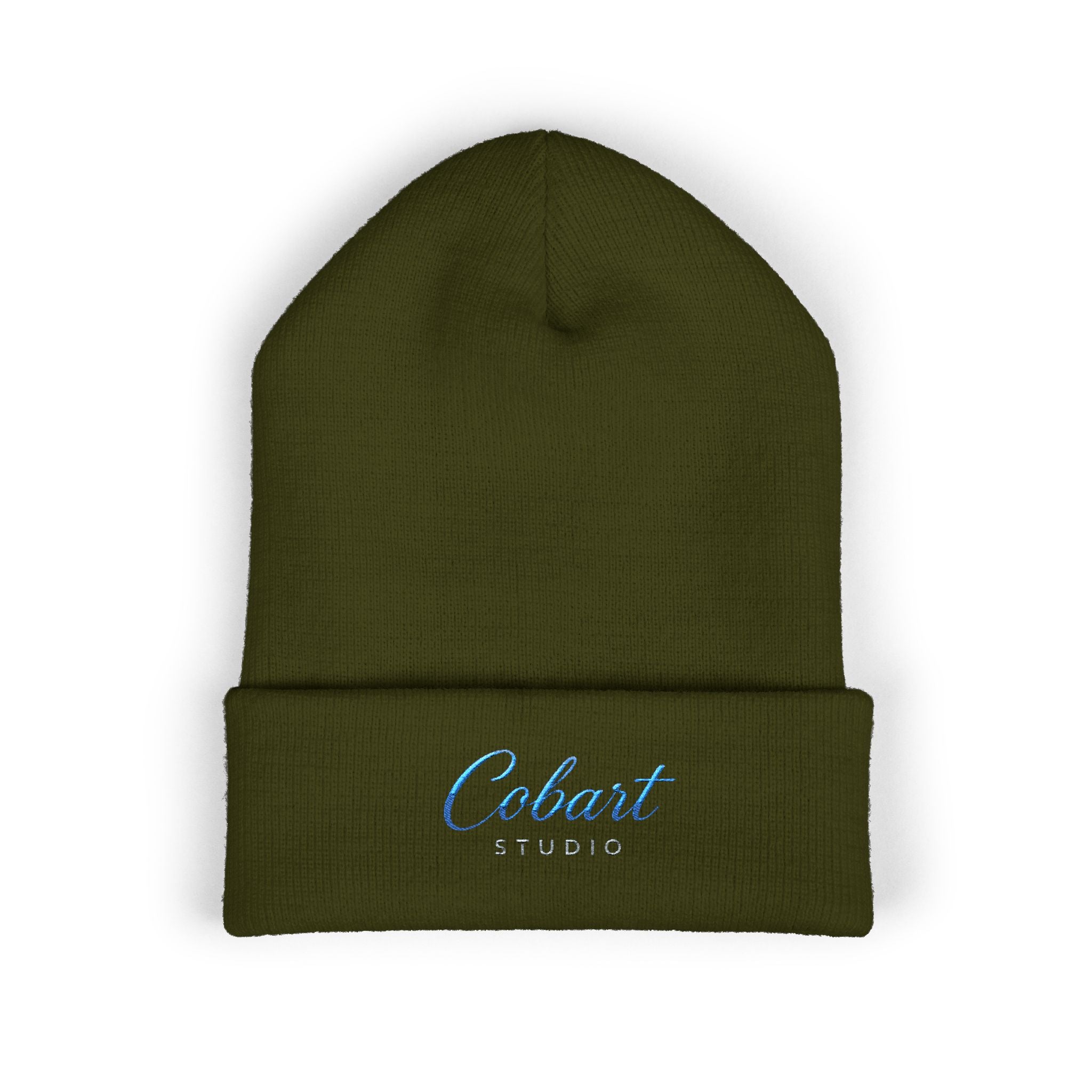 Embroidered 'Cobalt Studio' Classic Cuffed Beanie — Cozy Logo Knit Hat