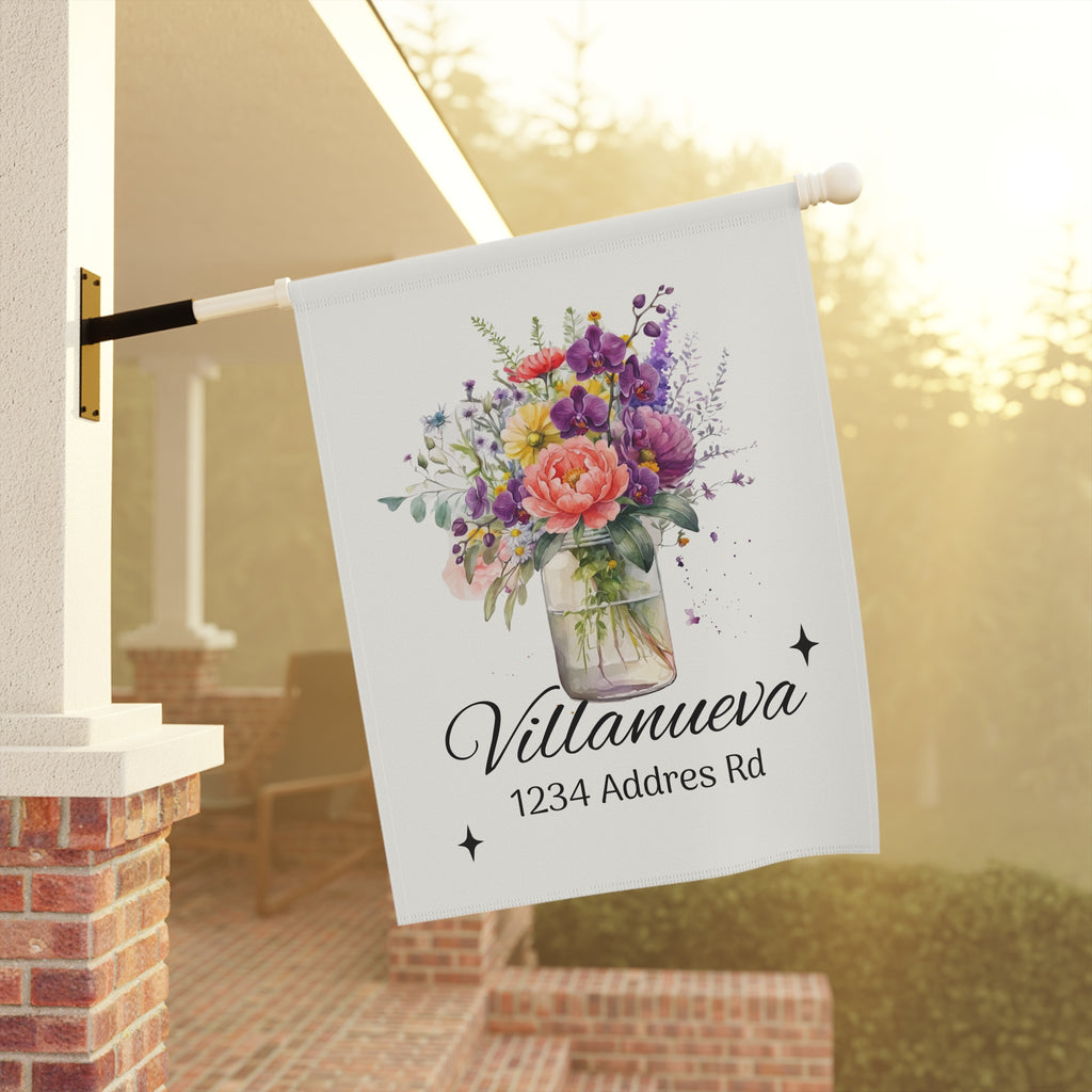 Personalized Floral Garden Flag — Custom Name & Address Decorative House Banner