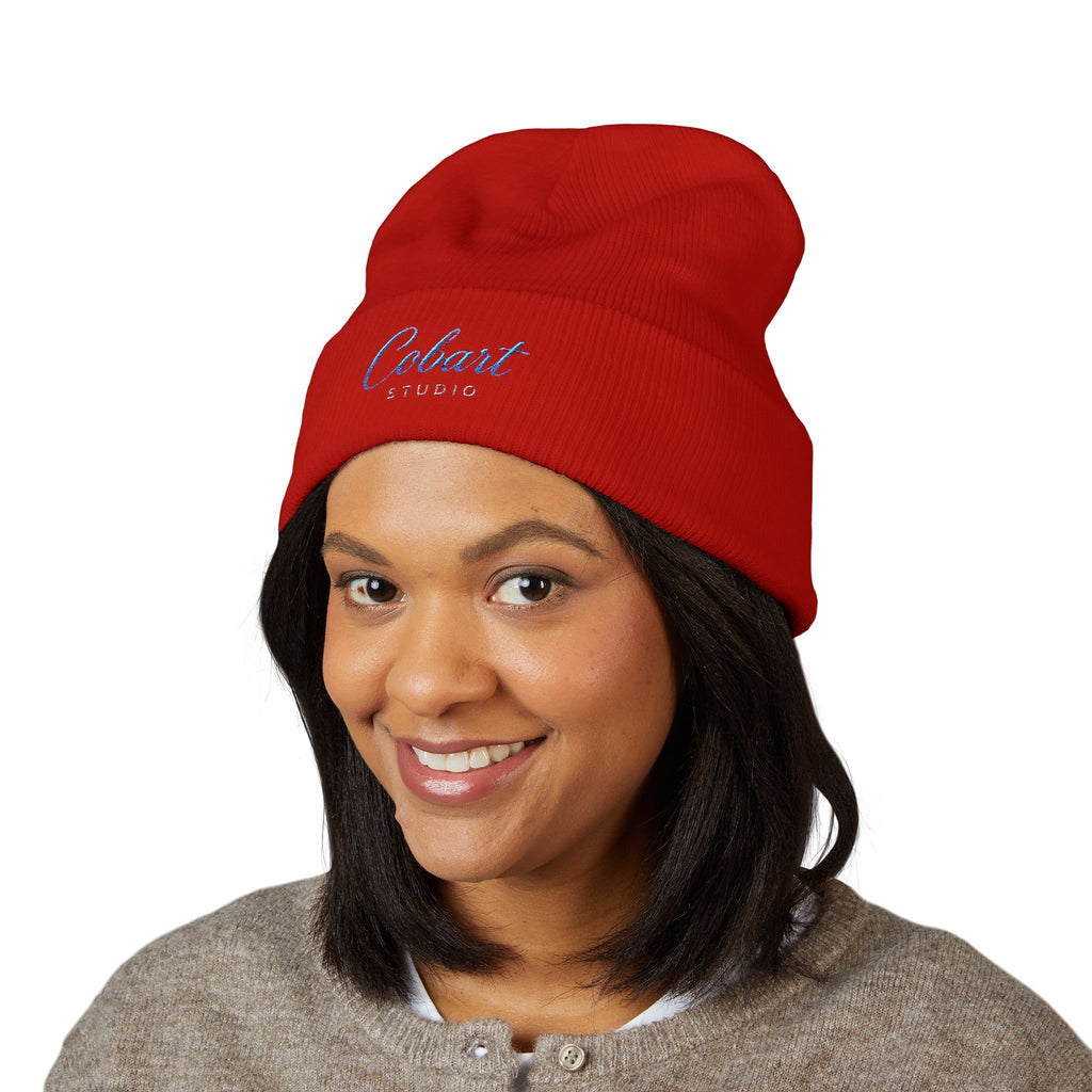 Embroidered 'Cobalt Studio' Classic Cuffed Beanie — Cozy Logo Knit Hat