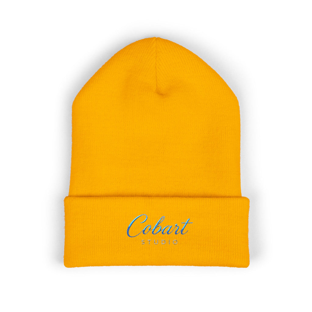 Embroidered 'Cobalt Studio' Classic Cuffed Beanie — Cozy Logo Knit Hat