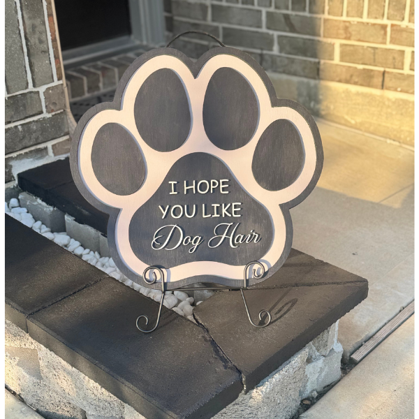 unny Dog Paw Wooden Door Sign - Hope You Like Dog Hair Front Door Hanger Hanging