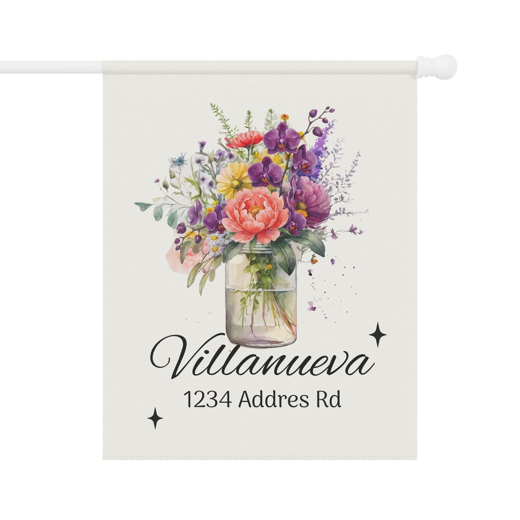 Personalized Floral Garden Flag — Custom Name & Address Decorative House Banner