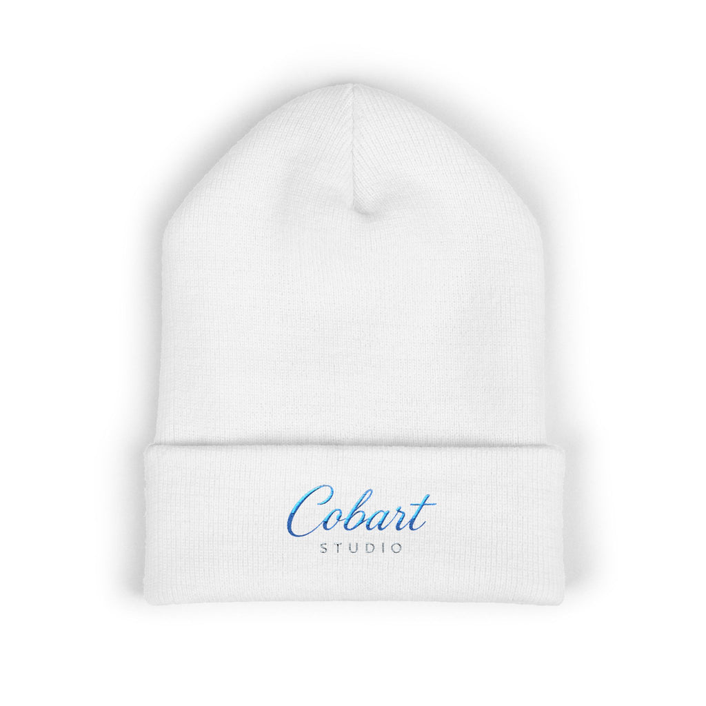 Embroidered 'Cobalt Studio' Classic Cuffed Beanie — Cozy Logo Knit Hat
