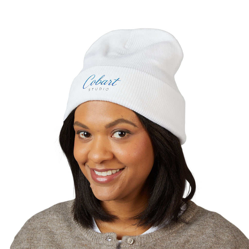 Embroidered 'Cobalt Studio' Classic Cuffed Beanie — Cozy Logo Knit Hat