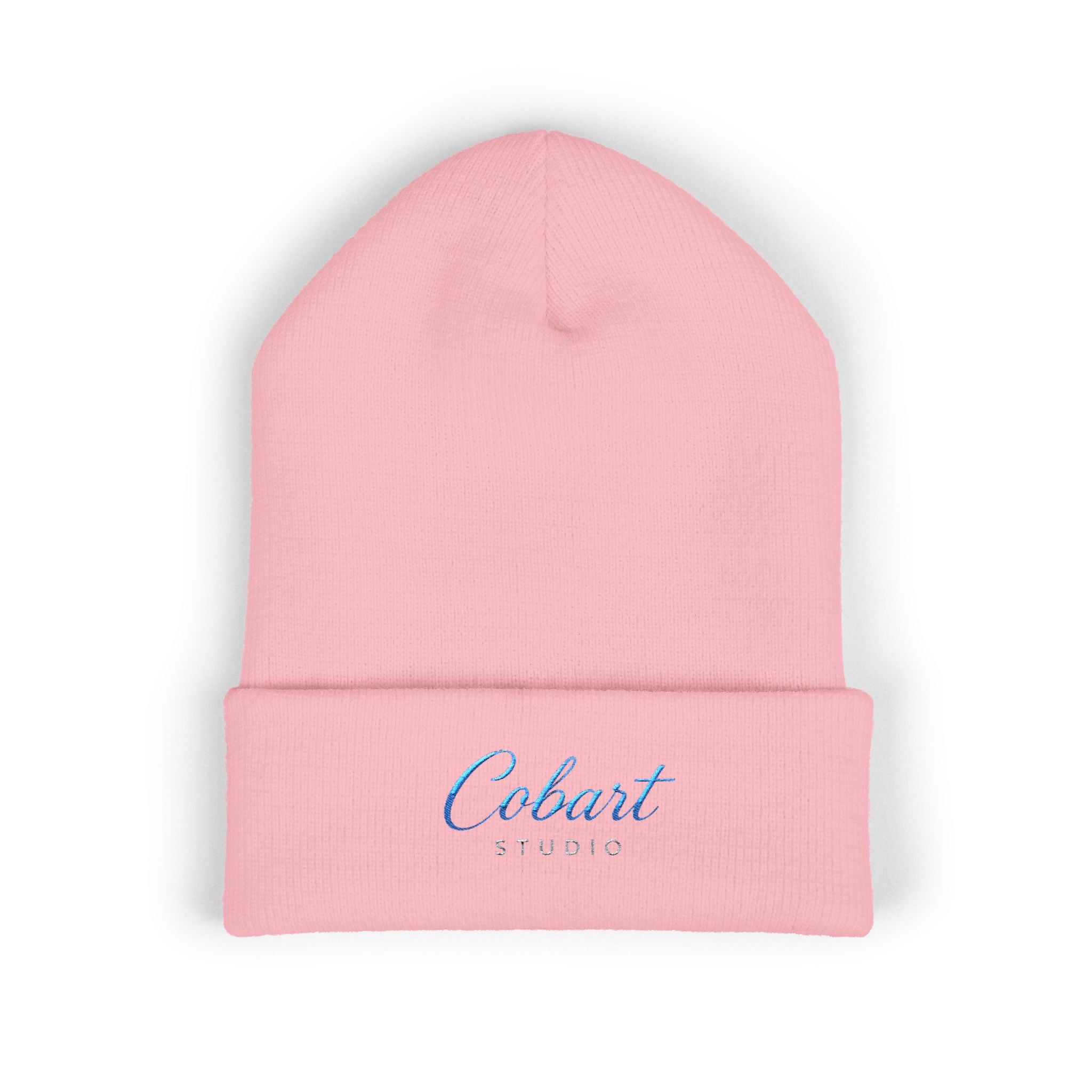 Embroidered 'Cobalt Studio' Classic Cuffed Beanie — Cozy Logo Knit Hat