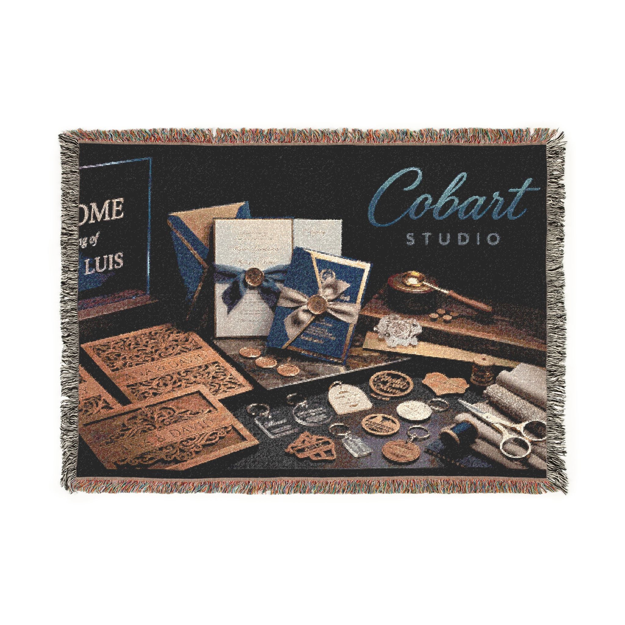 Art Deco Bar Lounge Woven Blanket — 'Crescent Shroud' Decorative Throw