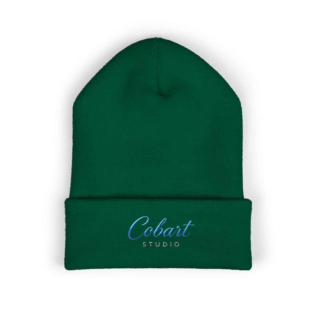 Embroidered 'Cobalt Studio' Classic Cuffed Beanie — Cozy Logo Knit Hat