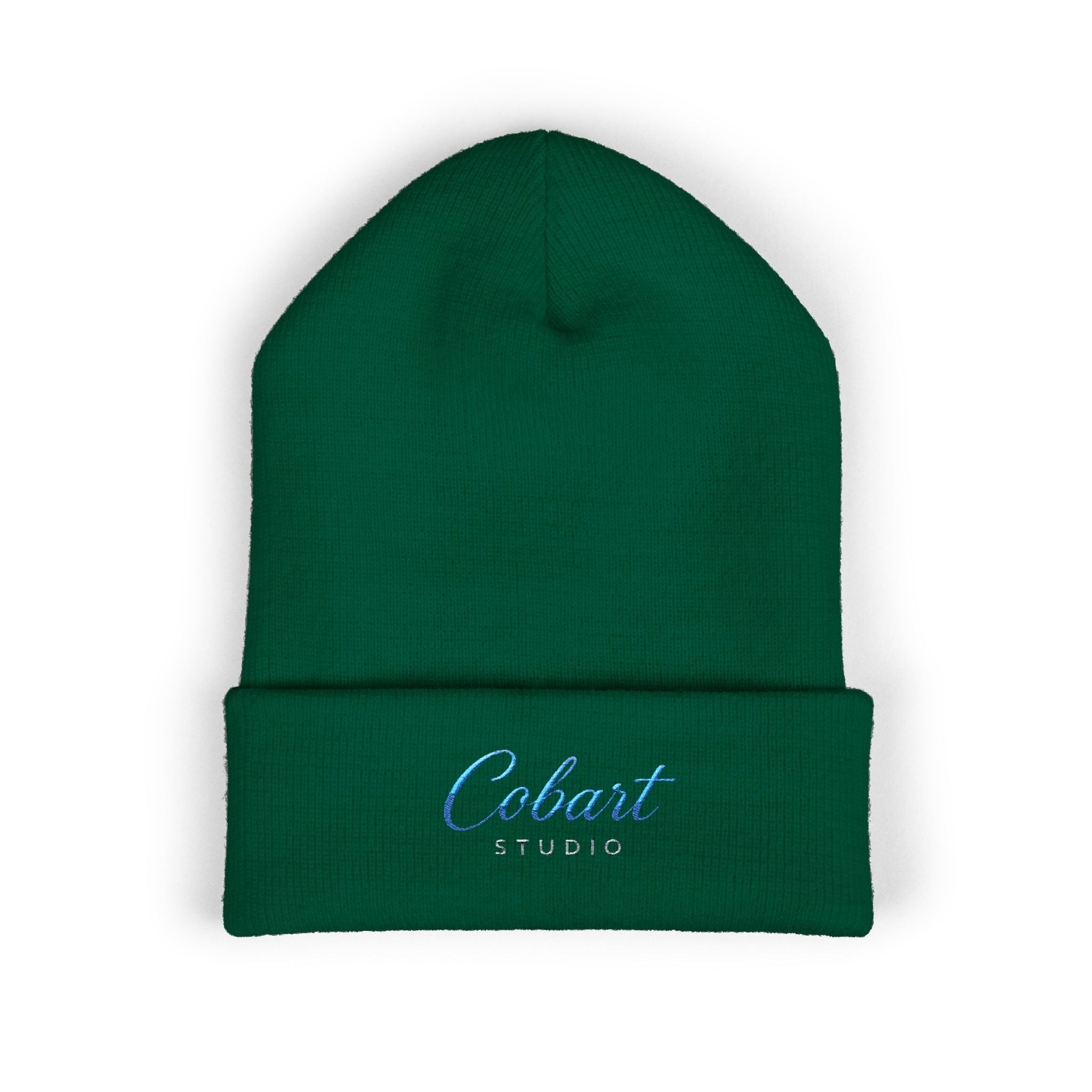Embroidered 'Cobalt Studio' Classic Cuffed Beanie — Cozy Logo Knit Hat