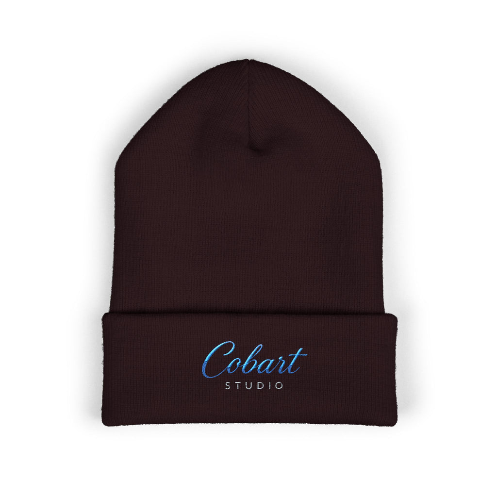 Embroidered 'Cobalt Studio' Classic Cuffed Beanie — Cozy Logo Knit Hat