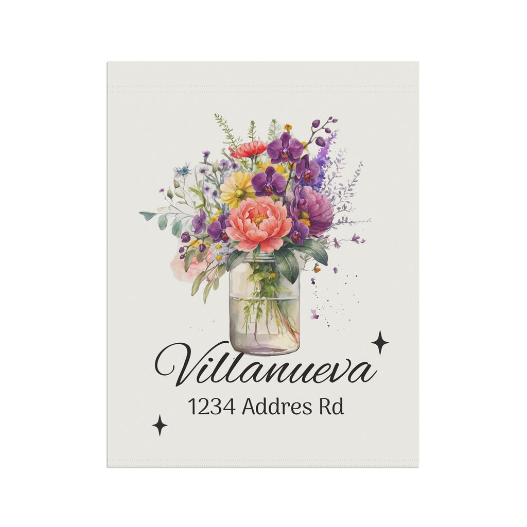 Personalized Floral Garden Flag — Custom Name & Address Decorative House Banner