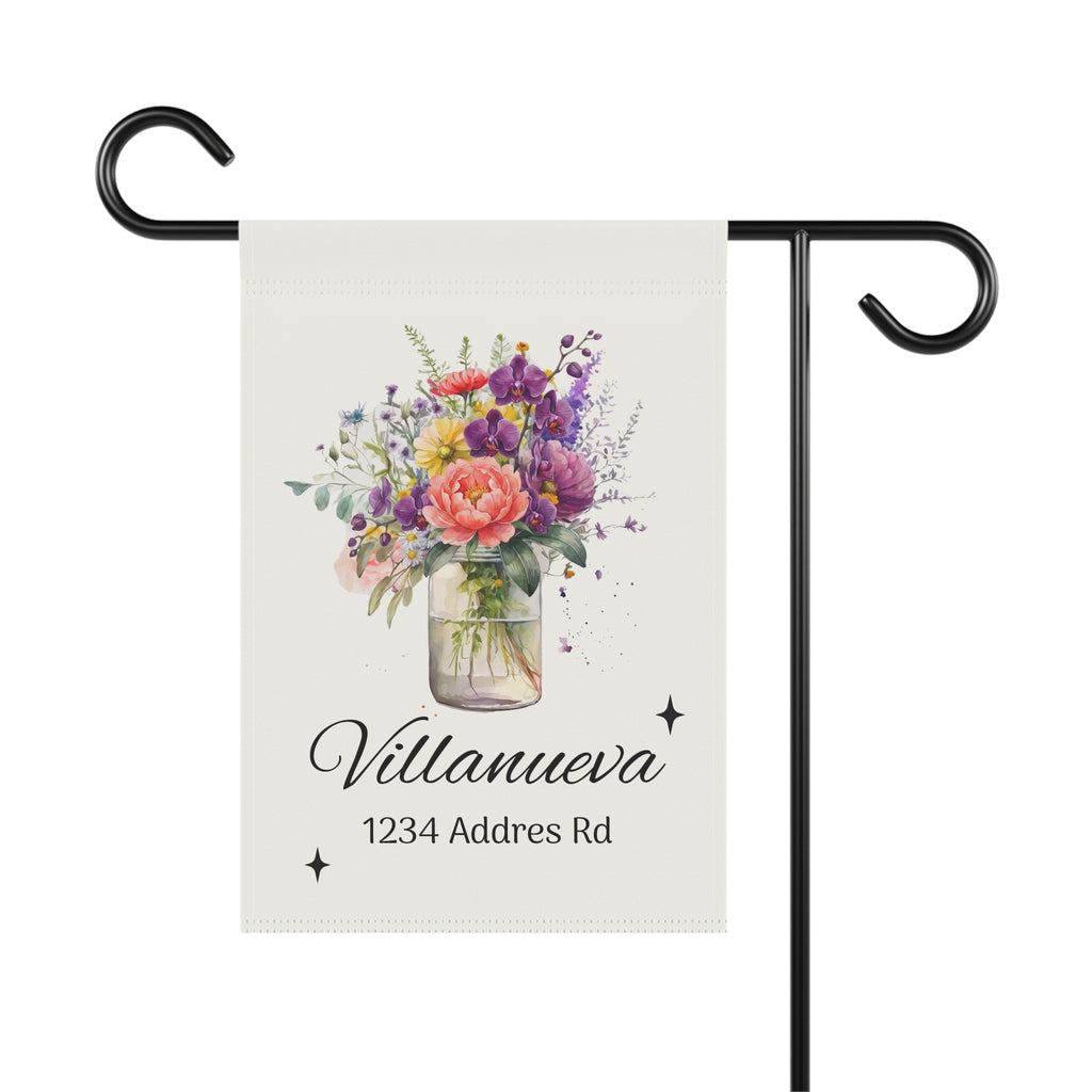 Personalized Floral Garden Flag — Custom Name & Address Decorative House Banner