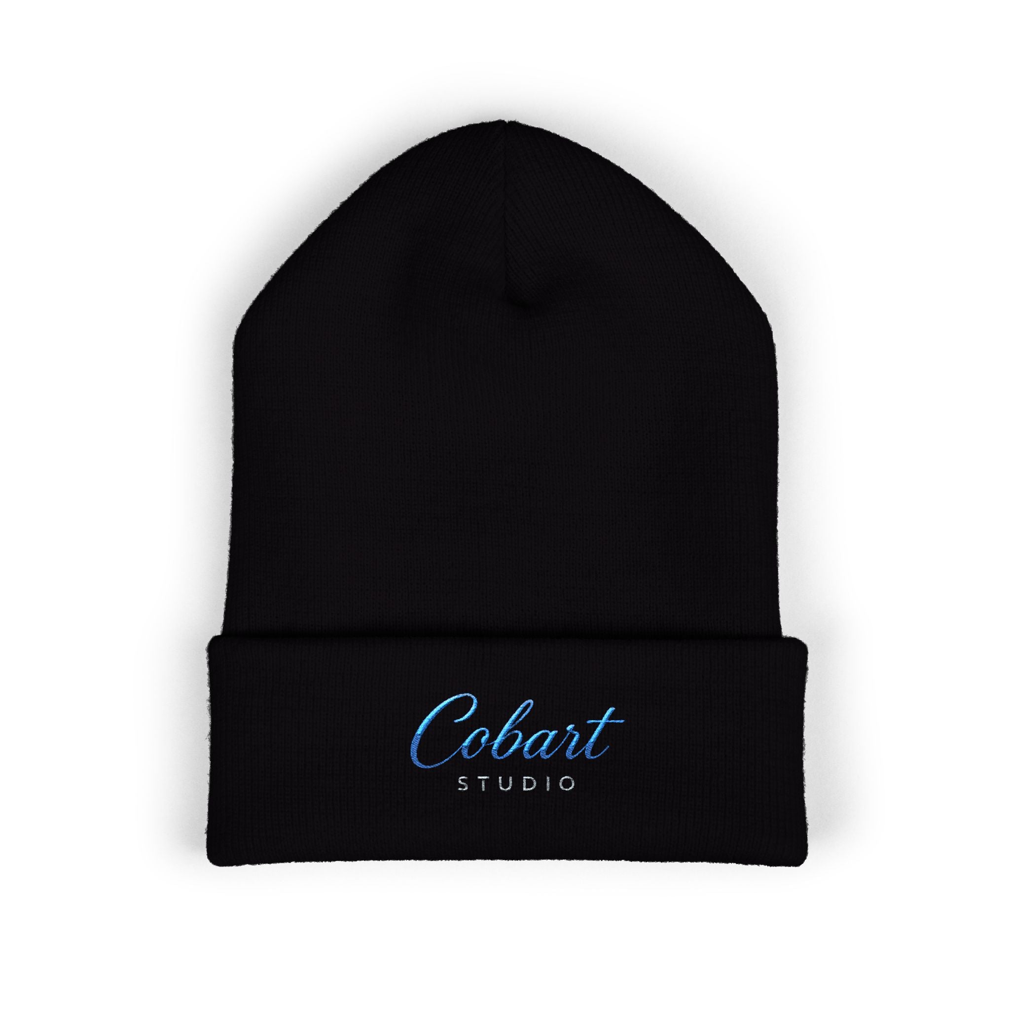 Embroidered 'Cobalt Studio' Classic Cuffed Beanie — Cozy Logo Knit Hat