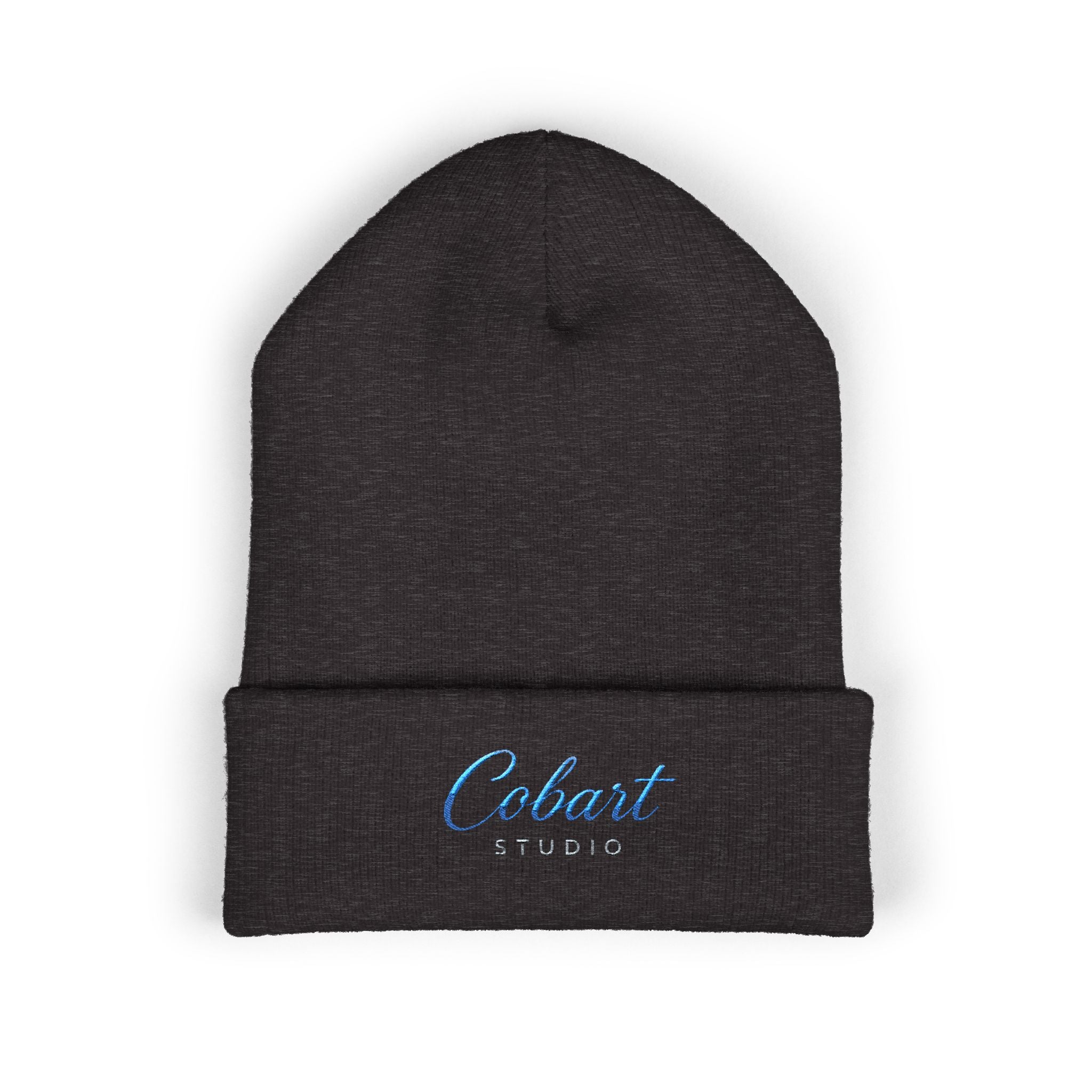 Embroidered 'Cobalt Studio' Classic Cuffed Beanie — Cozy Logo Knit Hat