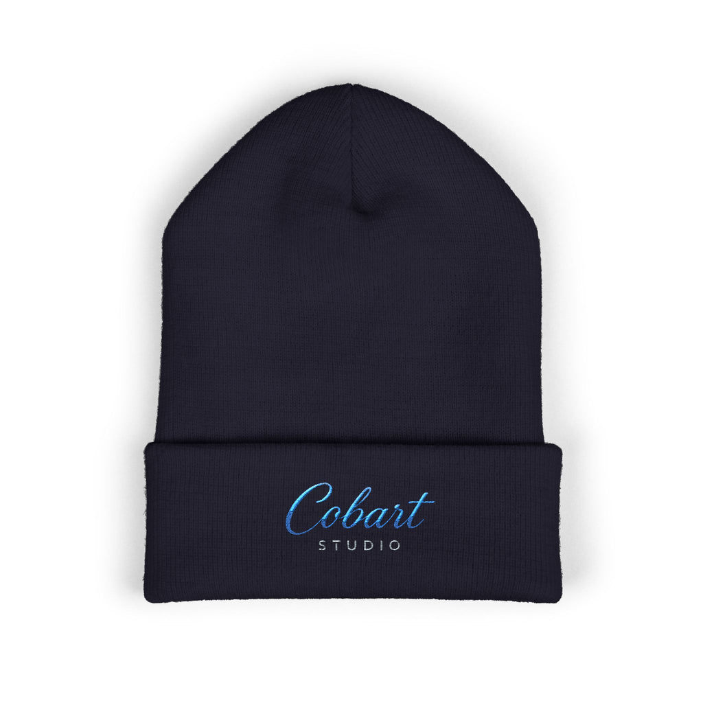 Embroidered 'Cobalt Studio' Classic Cuffed Beanie — Cozy Logo Knit Hat