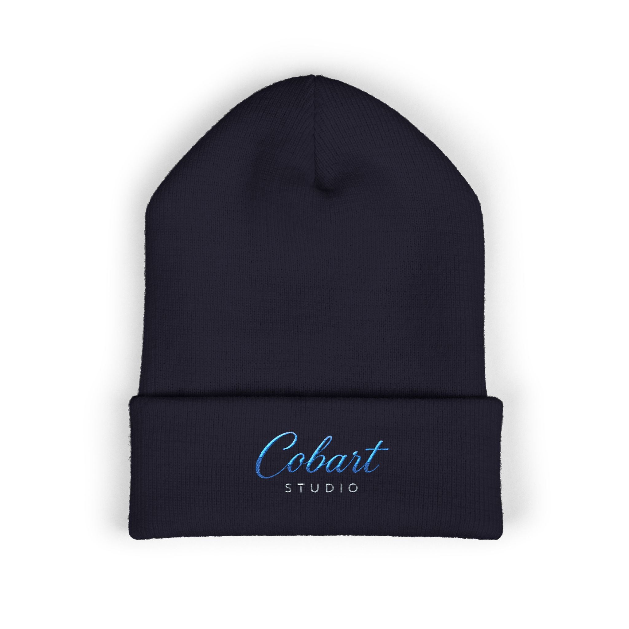 Embroidered 'Cobalt Studio' Classic Cuffed Beanie — Cozy Logo Knit Hat